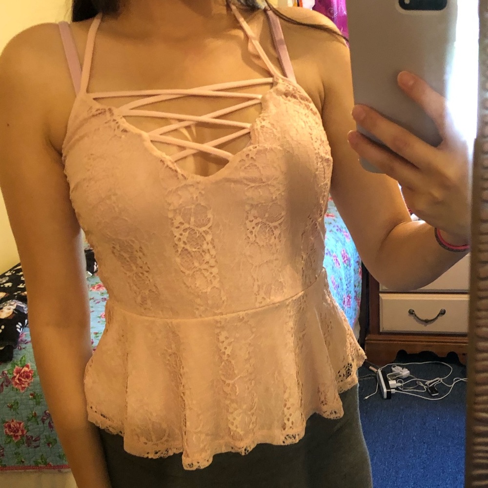 Lace pink peplum top
